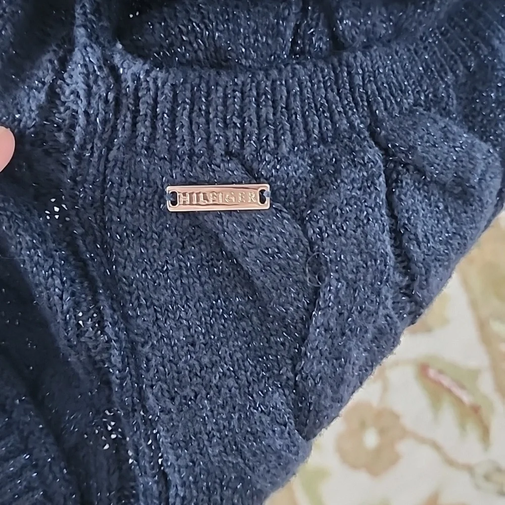 Tommy Hilfiger Womens Plus Metalic Blue Cotton Open Front Cardigan - Size 1X - Picture 2 of 7